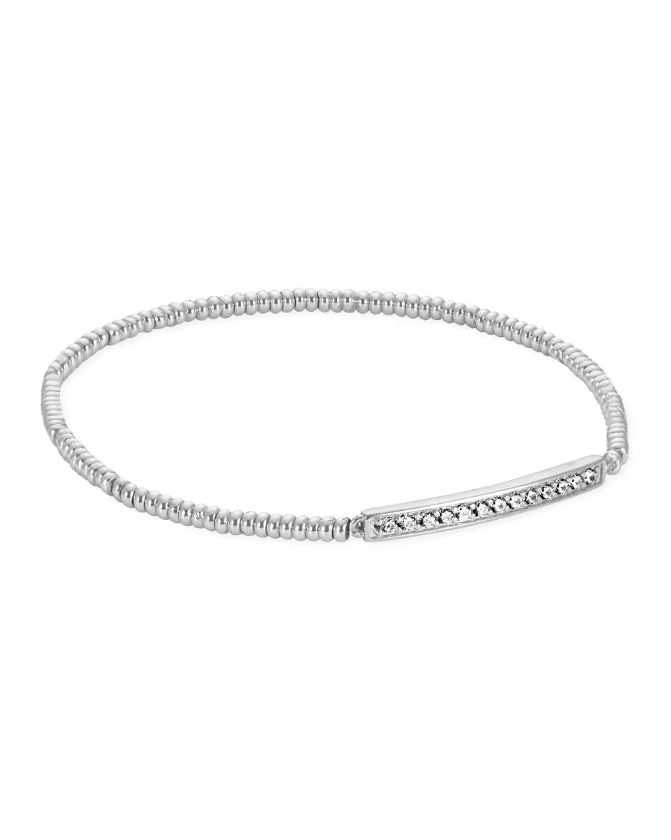 Textured gold and silver Addison Stretch Bracelet with a diamond-accented bar. Available in S, M, and L sizes.