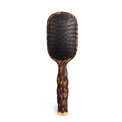 Tortoiseshell-patterned Detangler Hair Brush for Fine Hair with black bristles, gold-tipped handle. Sizes: small, large.
