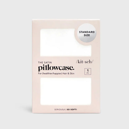 Satin Pillowcase - Ivory; luxurious beige and white design; seriously soft for healthier hair and frizz-free skin. Size: Standard. Quantity: 1 piece.