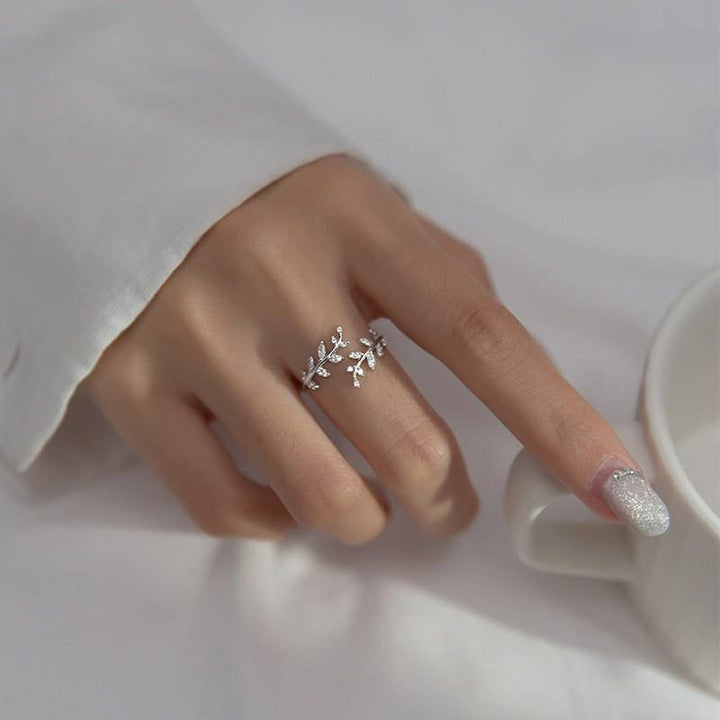 Gold Olive Tree Leaf Branch Band Ring in 925 Sterling Silver (Gold finish), available in sizes 5-9.