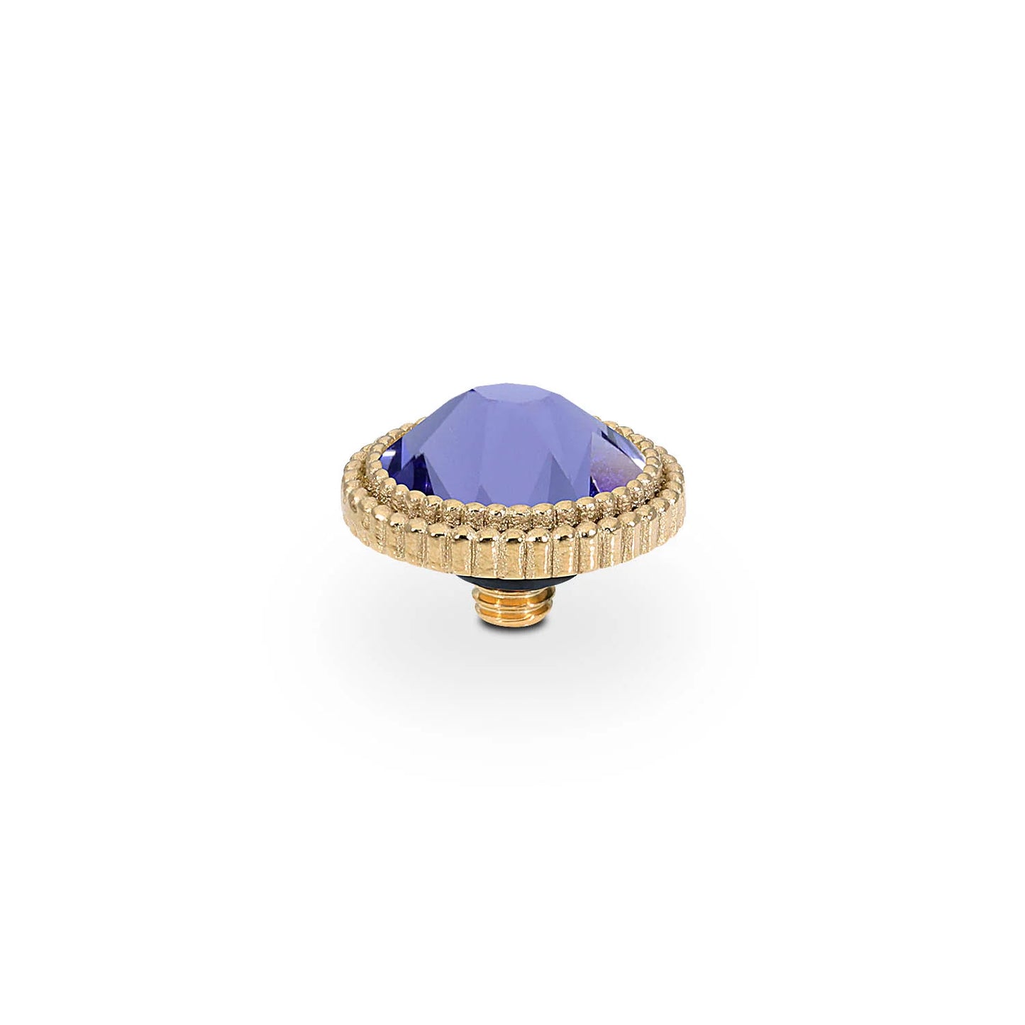 Interchangeable Tops Fabero Flat from QUDO: gold screw, faceted purple gemstone, clear crystals. Sizes: 10mm, 13mm.