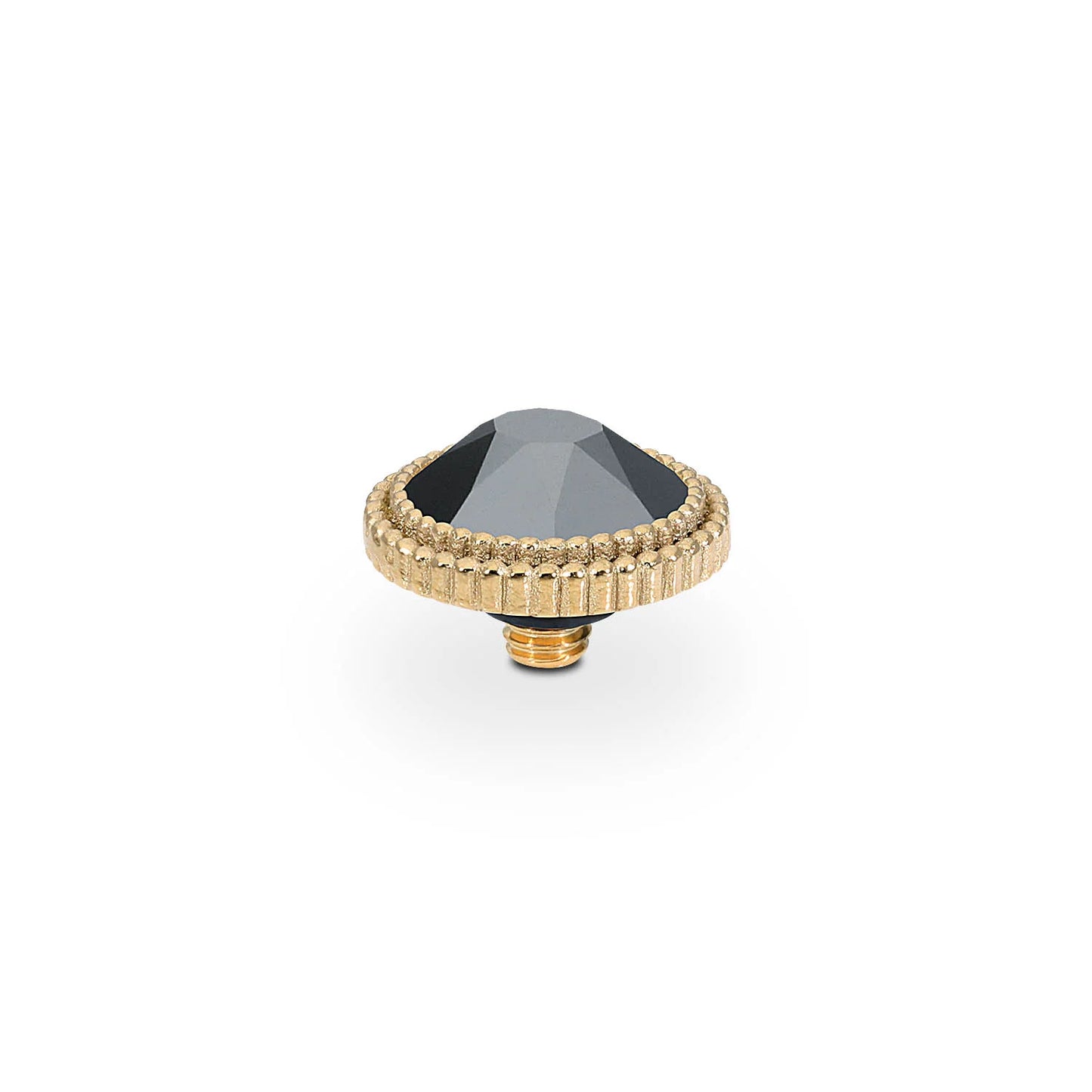 QUDO Fabero Flat: gold screw, flat black top, textured gold border. Available sizes: 10mm, 13mm.