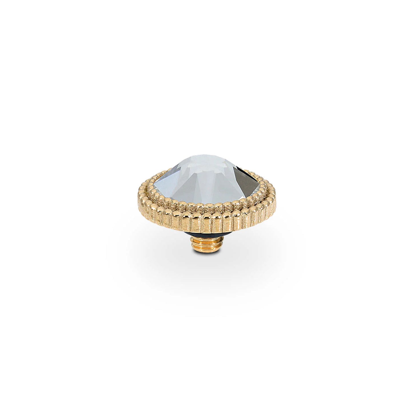 Interchangeable Tops Fabero Flat by QUDO with gold-tone screw and clear faceted crystal. Available in multiple sizes.