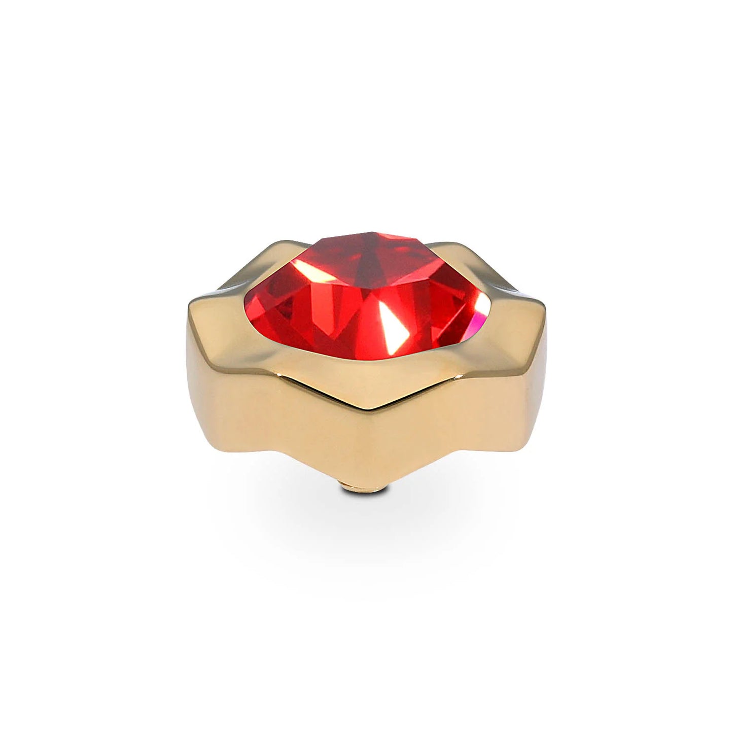 Gold star-shaped QUDO Nemoli top with a large faceted red gem center. Available in multiple sizes.