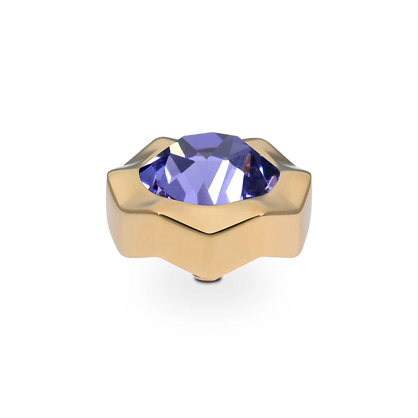 QUDO Nemoli Interchangeable Top: large oval-cut violet gemstone in gold setting. Handmade in Germany. Sizes available.