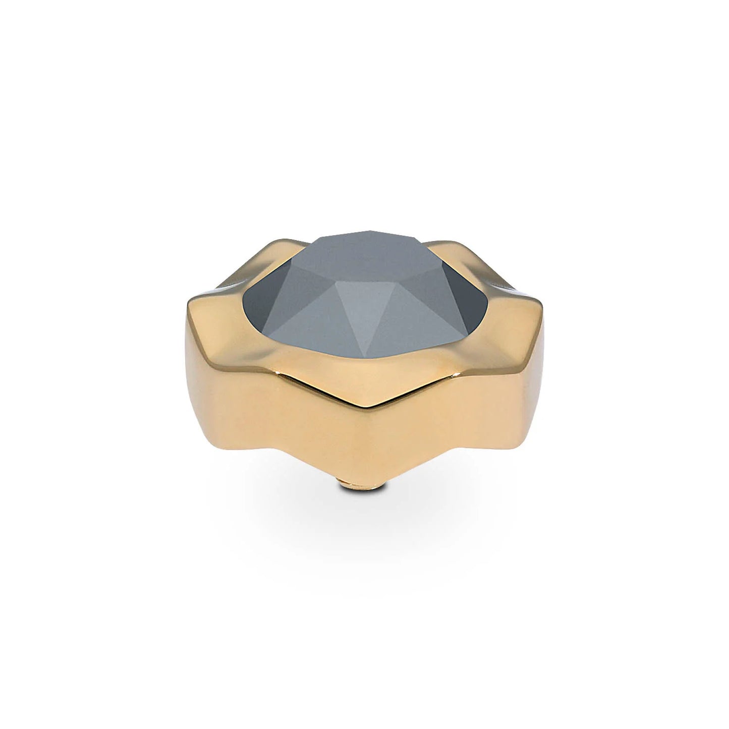Gold star-shaped QUDO Nemoli knob with large faceted gray gemstone center, handmade in Germany. Available in multiple sizes.