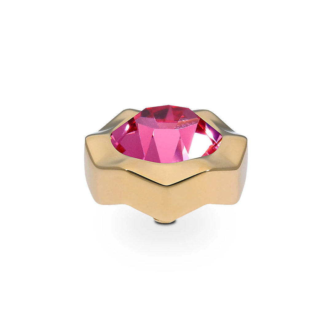 QUDO Nemoli Interchangeable Top: gold-tone star setting, large faceted pink gem. Available sizes: 10mm, 13mm.