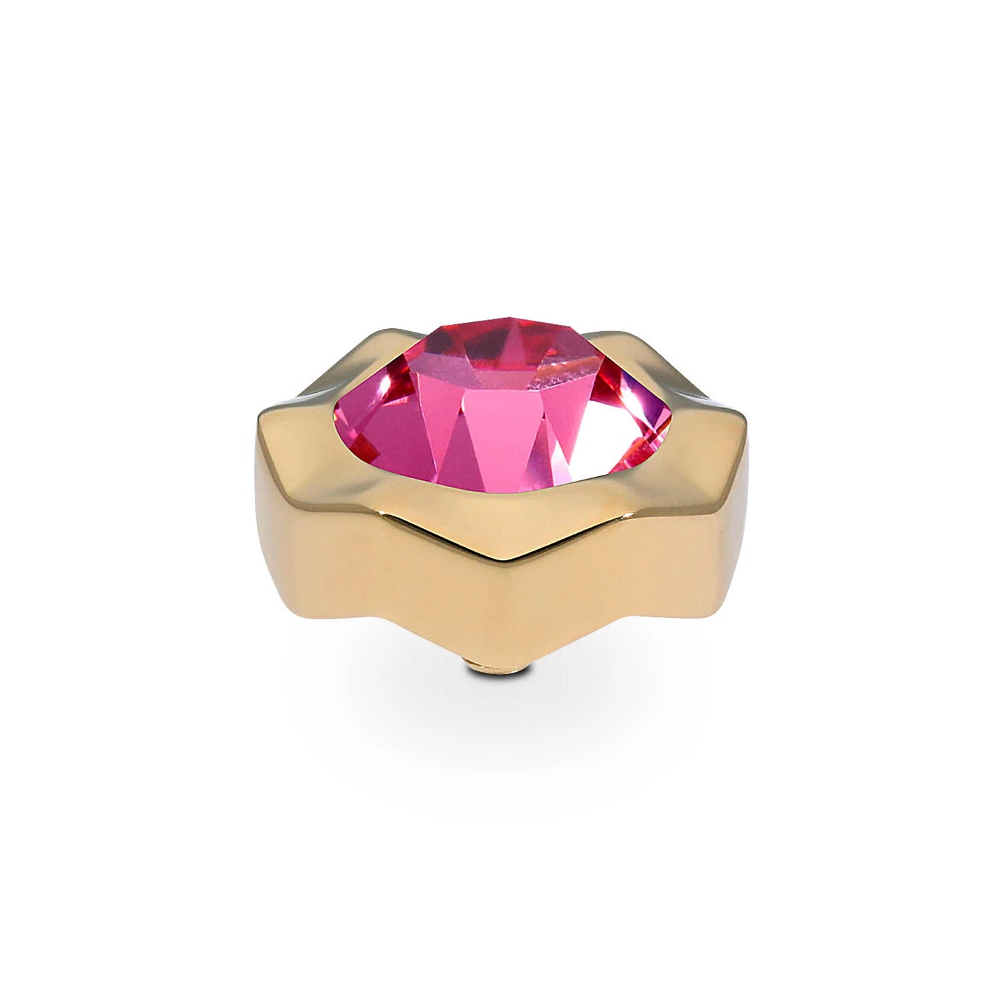 QUDO Nemoli Interchangeable Top: gold-tone star setting, large faceted pink gem. Available sizes: 10mm, 13mm.