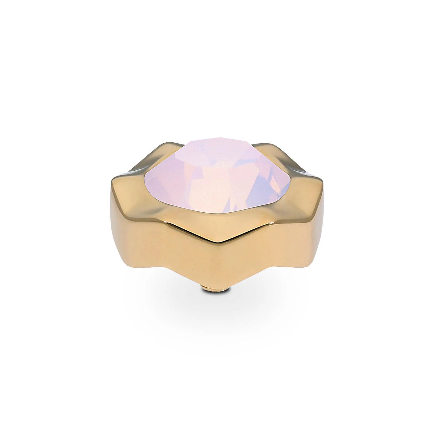 Star-shaped gold QUDO Nemoli top with faceted light pink gemstone. Interchangeable. Handmade in Germany. Sizes: S, M, L.