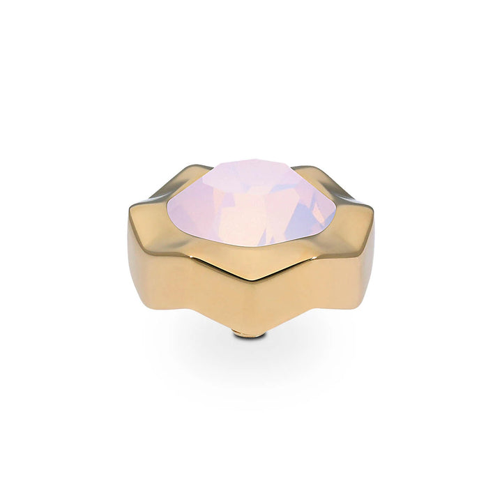 Star-shaped gold QUDO Nemoli top with faceted light pink gemstone. Interchangeable. Handmade in Germany. Sizes: S, M, L.