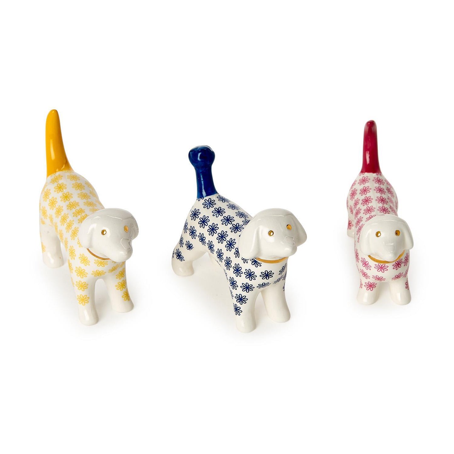 The Posh Pooch Dog Ceramic Ring Holder, available in yellow, blue, and pink. Multiple sizes offered.