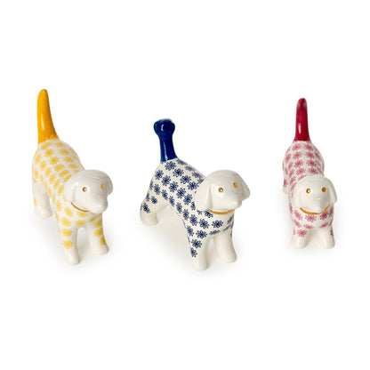 The Posh Pooch Dog Ceramic Ring Holder, available in yellow, blue, and pink. Multiple sizes offered.