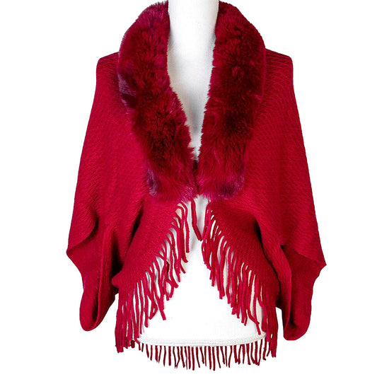 Fur Trim Fringe Poncho