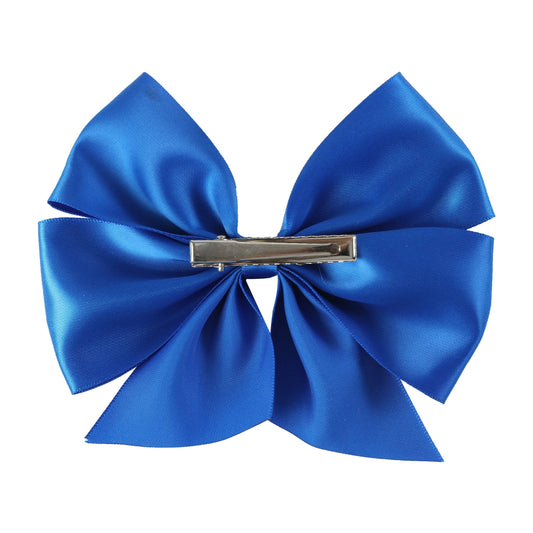 This product is a Royal Blue Satin Bow Hair Clip. The clip is vibrant and has a smooth finish, providing an elegant look. It includes a metal clasp at the back to easily attach it to your hair. Perfect as the finishing touch to any outfit. Available in one size only.