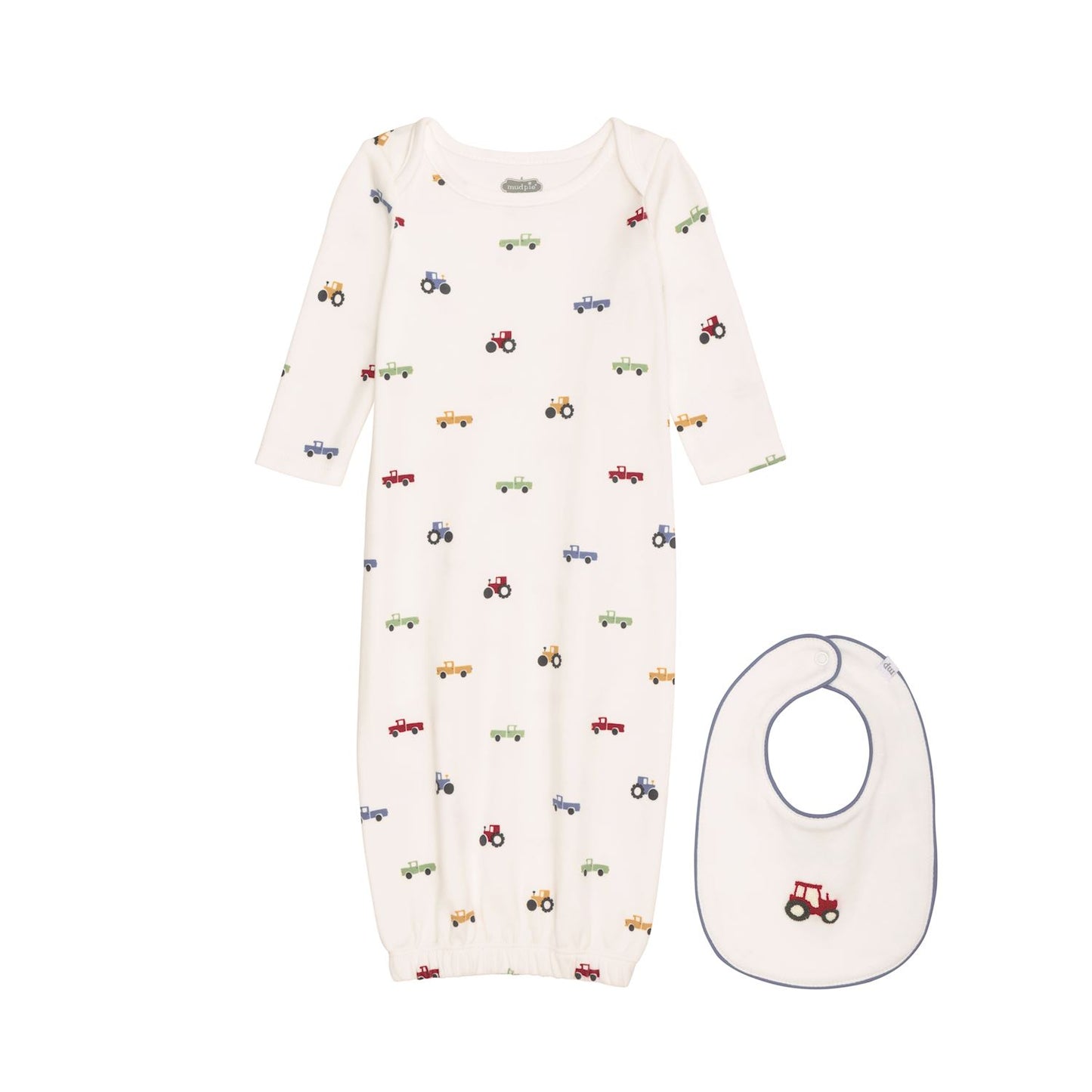 Ditsy Tractor Gown & Bib Set