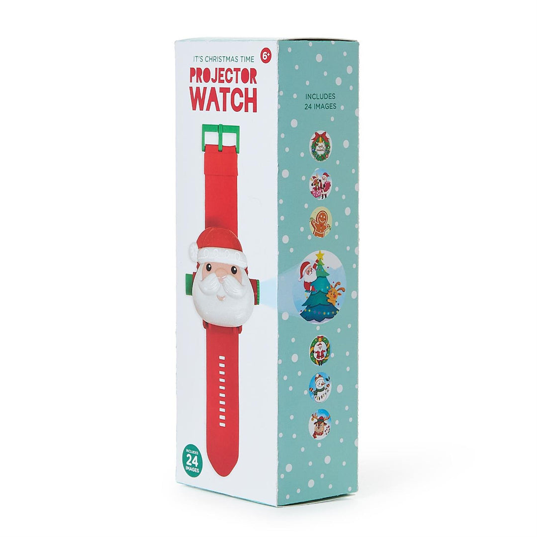 Red digital Santa Projector Watch with festive band and 24 Christmas projection images.