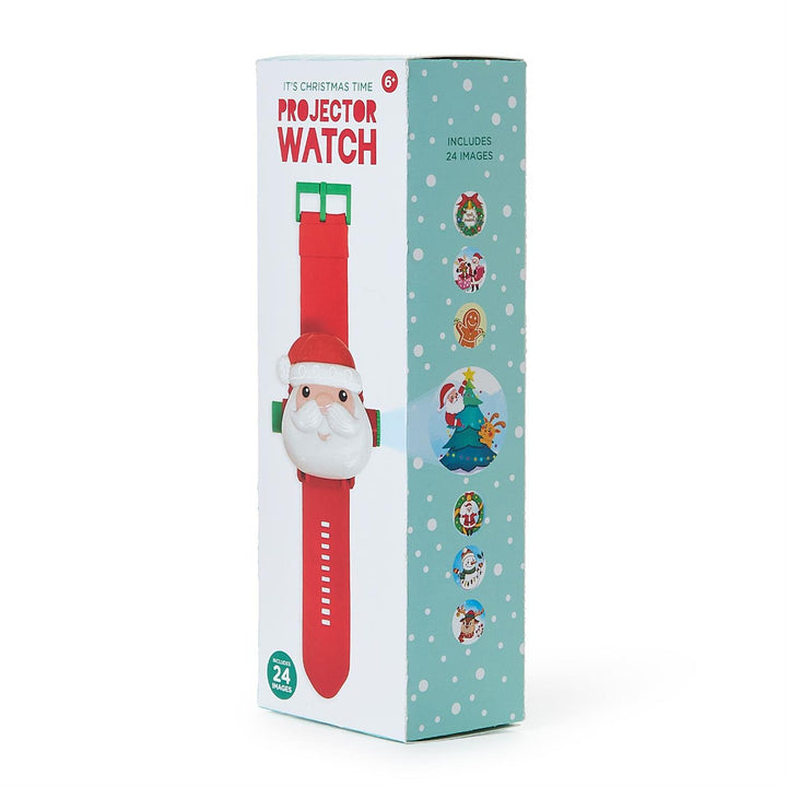Red digital Santa Projector Watch with festive band and 24 Christmas projection images.
