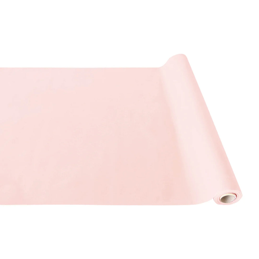 Pastel pink flocked table runner roll.