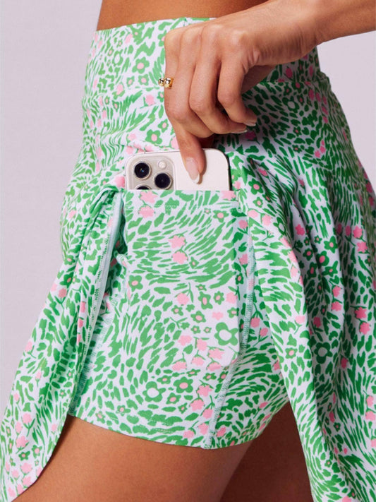 Green Floral Print Skort
