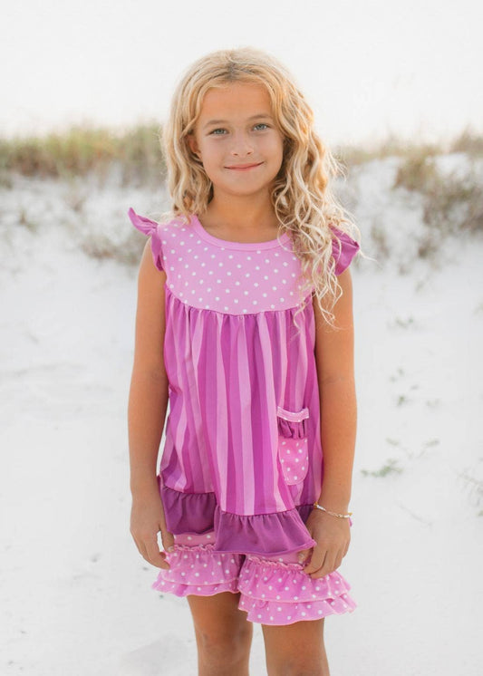 Girls Polka Dot Ruffle Pocket Short Set