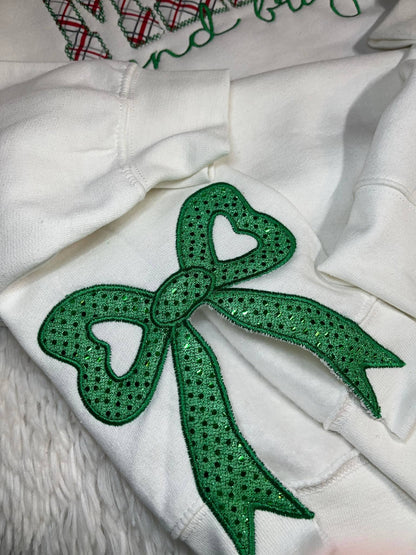 Merry and Bright Red Bow Christmas Sweatshirt