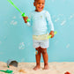 Seersucker Rash Guard & Swim Trunks Set: A playful swim set for kids featuring a coordinating rash guard and swim trunks. Sizes available: 2T, 3T, 4T, 5T, 6, 7.