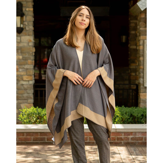 Vichy Reversible Cape Wrap: Stylish, warm, and versatile outer layer. Sizes: One Size.