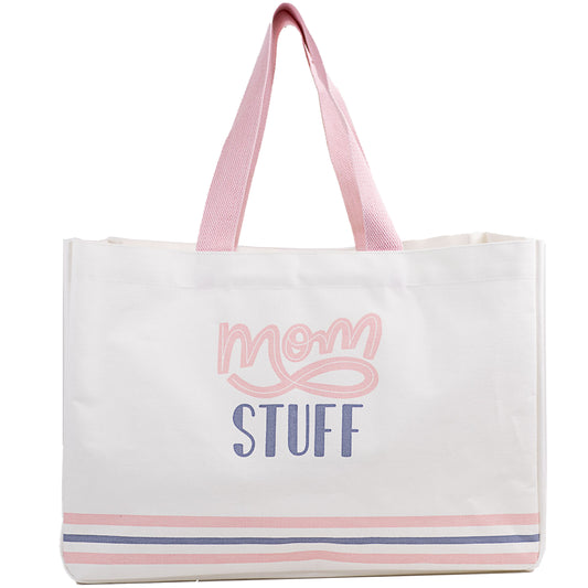 Mom Stuff Tote in White, Light Pink, & Berry