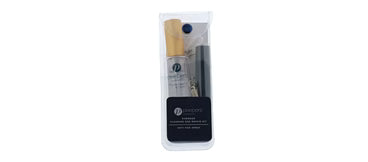 Clear zippered pouch holds a small gold-capped spray bottle, gray microfiber cleaning cloth, and "Procosy" branded card. Available in multiple sizes.