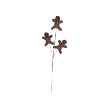 Gingerbread Cookie Spray with three gingerbread man ornaments on wire stems.