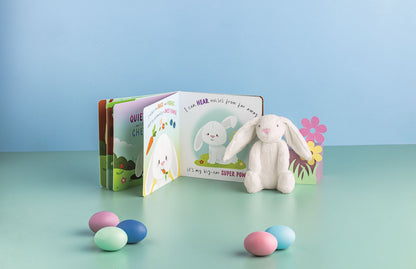The Bunny Book & Plush Set includes a rhyming storybook with bunny illustrations and a white plush bunny. Sizes available: N/A.