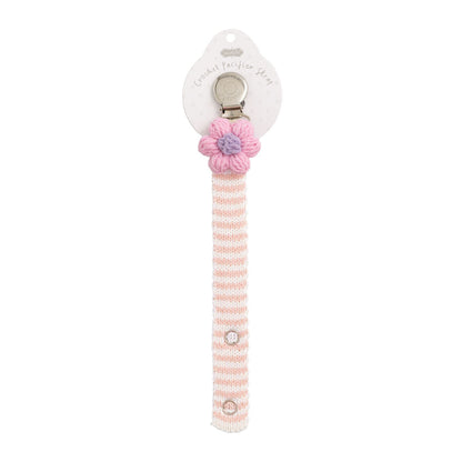 Crochet Pacy Clip | 12 Styles: pink/white stripes, pink/purple crochet flower, metal clip. Sizes available.