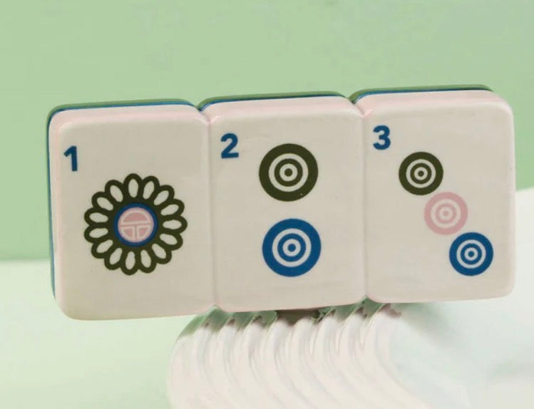 Set of three upright mahjong tiles featuring the numbers 1, 2, and 3 from the circles suit. Sizes available: Mini.