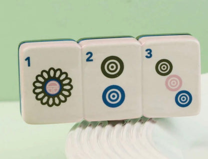 Set of three upright mahjong tiles featuring the numbers 1, 2, and 3 from the circles suit. Sizes available: Mini.
