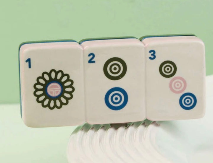 Set of three upright mahjong tiles featuring the numbers 1, 2, and 3 from the circles suit. Sizes available: Mini.