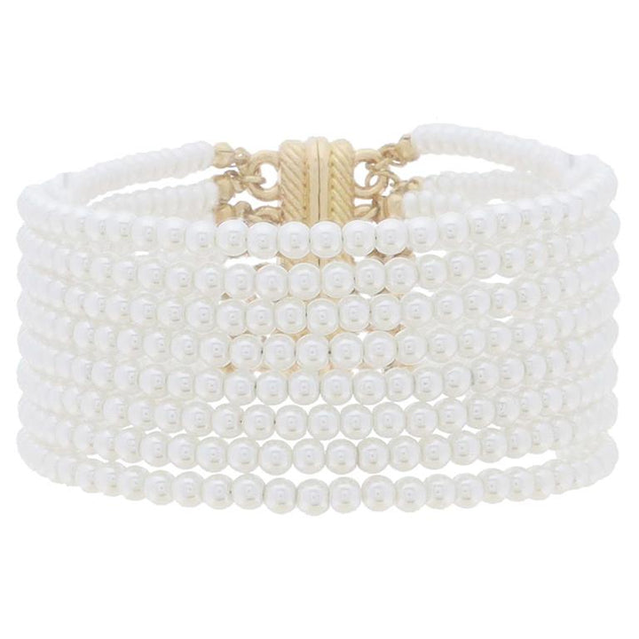 8 Strand Mini Faceted Beaded Bracelet with eight faceted bead strands, sleek closure; available in S, M, L sizes.