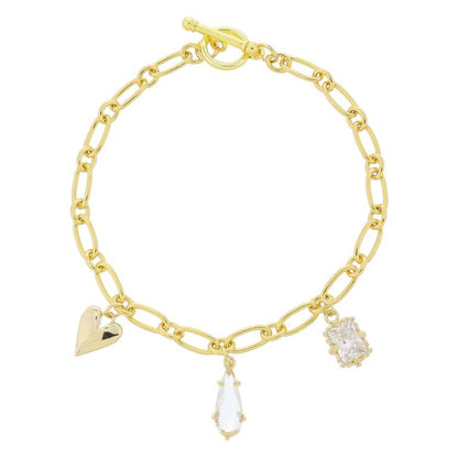18K Gold Plated Bacelet w/ Cross, Teardrop Crystal and Pendant
