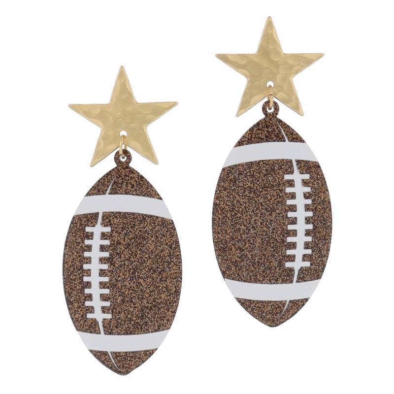 Gold Hammered Star Post Acrylic Football Earrings. Sizes available: One size fits all.