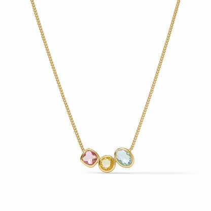 24K gold plated adjustable curb chain with pink, yellow, and light blue gems. Sizes available: adjustable length.