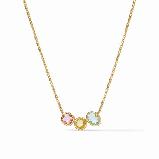 24K gold plated adjustable curb chain with pink, yellow, and light blue gems. Sizes available: adjustable length.