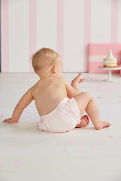 Bow Diaper Cover with prominent bow detail, available in sizes 0-3M, 3-6M, and 6-12M.