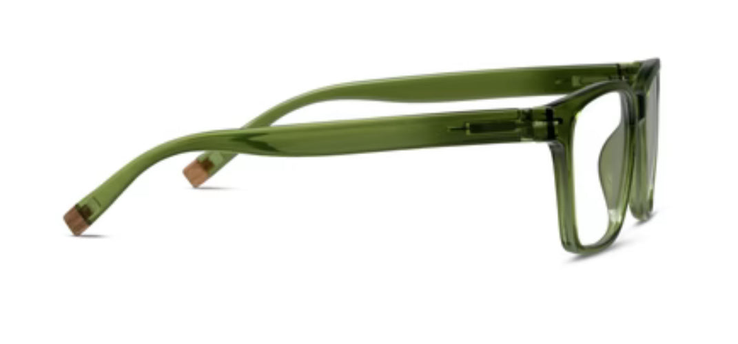 Wilder Green Peepers: Modern rectangular frame, slightly curved arms with wooden tips. 

Sizes: Small, Medium, Large