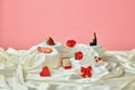 Sweet on You Minis: assorted mini cakes and pastries with red and pink toppings. Available in bite-sized portions.
