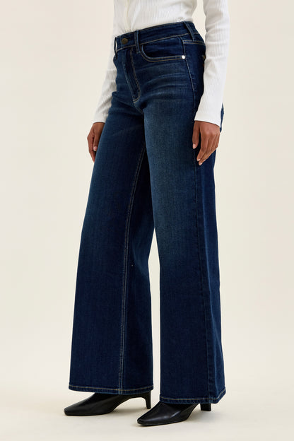 Judy Blue LUX Retro Wide Leg Dark Twilight Blue Jeans, available in sizes 0-24W.