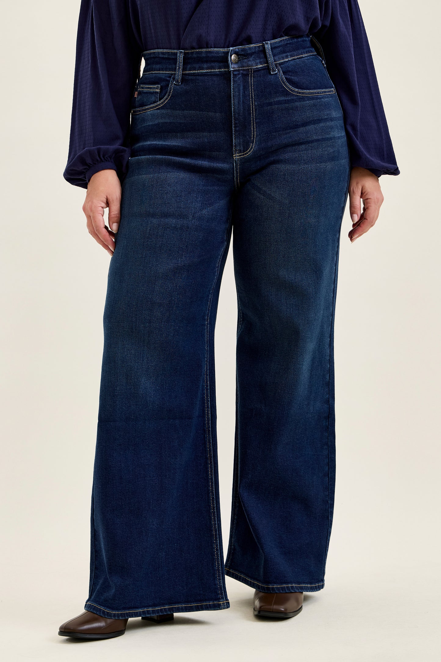 Judy Blue LUX Retro Wide Leg Dark Twilight Blue Jeans; available in sizes 0-20.