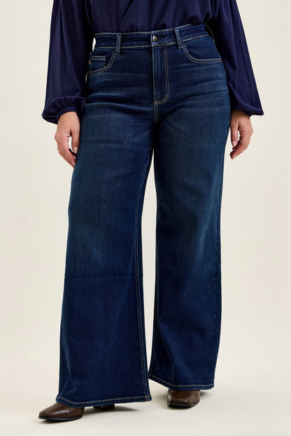 Judy Blue LUX Retro Wide Leg Dark Twilight Blue Jeans; available in sizes 0-20.