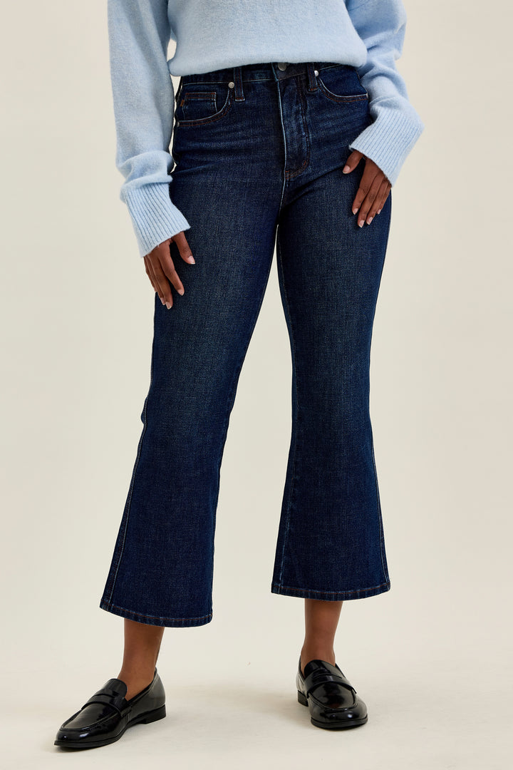 Amy HW Tummy Control Kick Flare Rustic Indigo Jeans. Available in sizes 24–32.