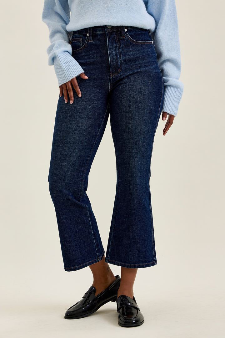 Amy HW Tummy Control Kick Flare Rustic Indigo Jeans shown; available in sizes 24–32.