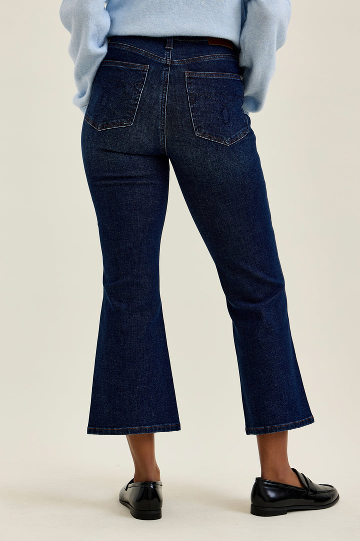 Amy HW Tummy Control Kick Flare Rustic Indigo Jeans; available in sizes 24–32.