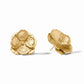 The Bloom Statement Stud Earrings by Julie Vos: five textured 24K gold petals, smooth center. Sizes available: small, medium.